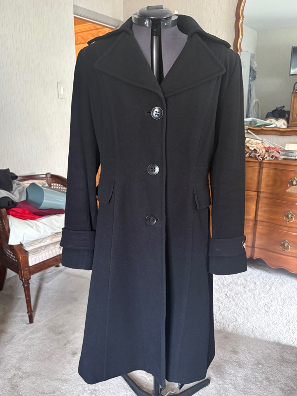 Classic Black Wool-Blend Women's Coat